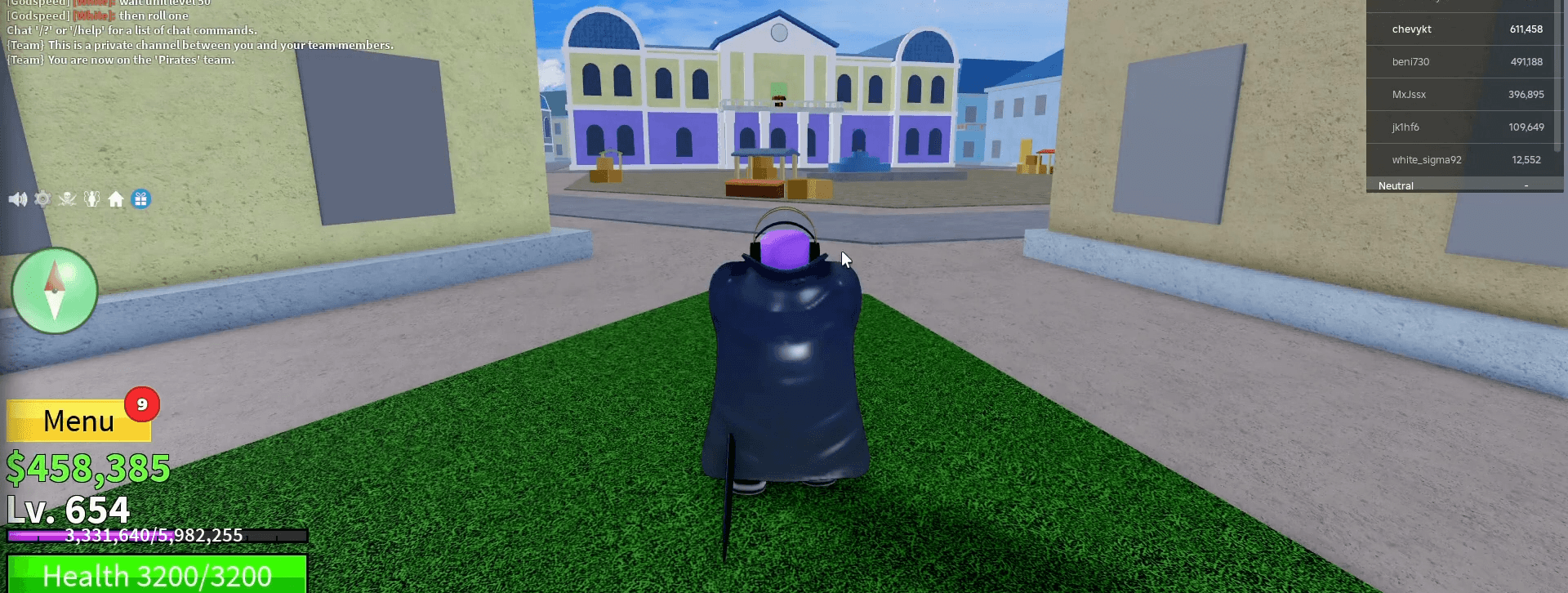 Blox Fruits main game screen displayed after loading.