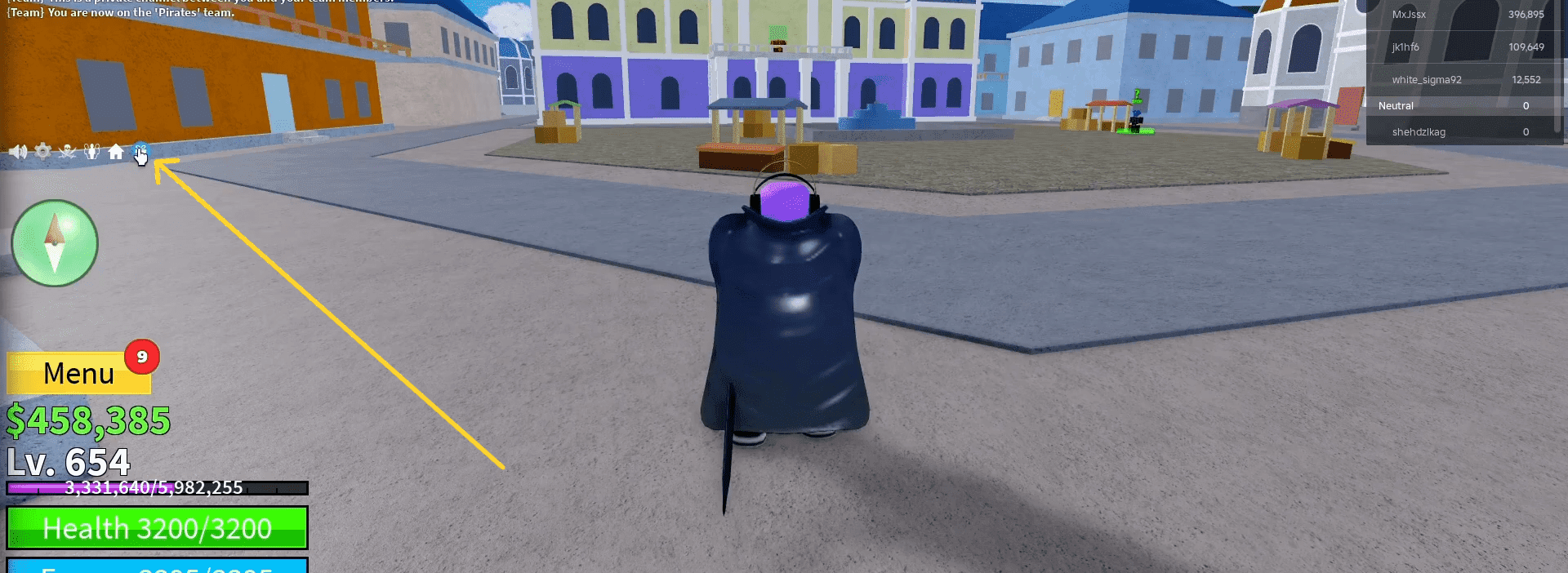 The gift icon beside the home icon, leading to the code redemption screen in Blox Fruits.